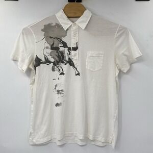 Polo Ralph Lauren Polo Shirt Mens XL White Graphic Bull Art‎ Short Sleeve Pocket